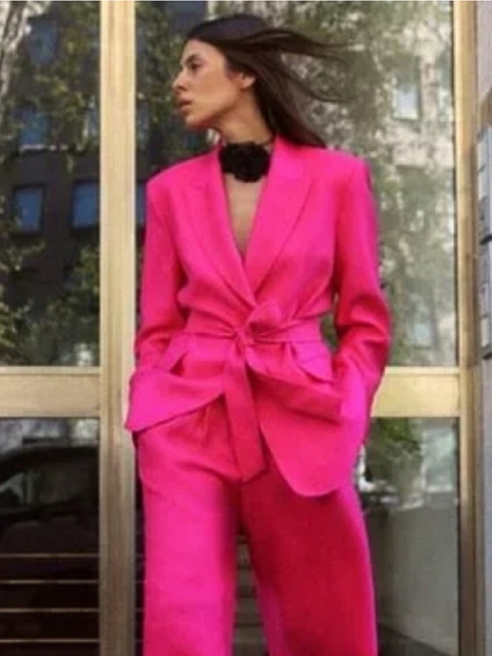 ZARA Hot Pink Red Crinkle Effect Shimmering Belted Blazer! 💖 - Picture 3 of 16